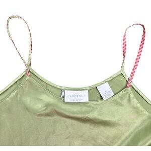 Silky Slip Cami- Green- Size Medium- Pink strap detailing- y2k casual